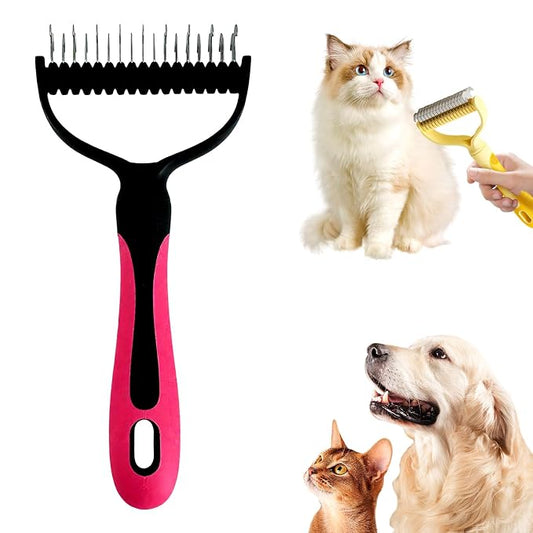 Double-Sided Pet Grooming Brush for Dogs and Cats, 2026 New Dog Deshedding Brush, Dematting Comb Removes Tangles Knots and Loose Fur, Ergonomic Pet Grooming Tool (Red)
