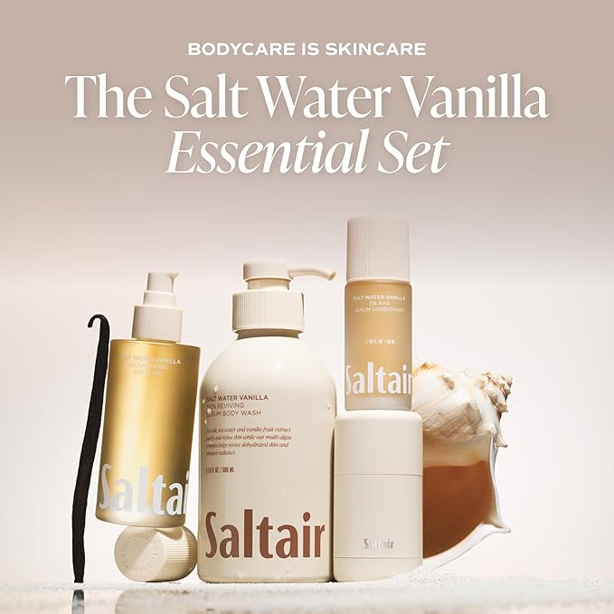 Saltair Body Oil - Jumbo Size Salt Water Vanilla After Shower and Bath Oil for Women and Men. Botanical, Non-Greasy, Well-Absorbing Moisturizer for Hydrating Dry Skin – 10oz Bottle