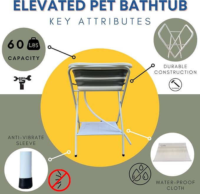 Collapsible Elevated Pet Bathtub, Foldable Washing Station for Small to Medium Dogs and Cats, Portable Pet Shower and Grooming Stand for Indoor and Outdoor Use