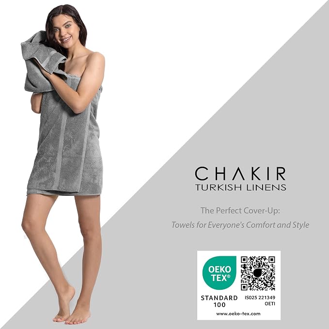 Chakir Turkish Linens Personalized 3 Piece Towel Set, 100% Cotton Luxury Turkish Towels for Bathroom, Soft Absorbent Towel Set with Bath Towel Hand Towel and Washcloth, Gray