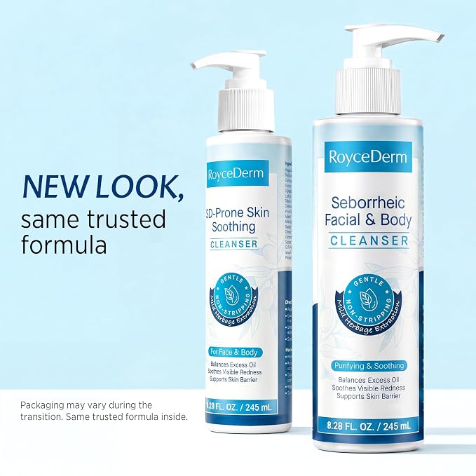 Roycederm Seborrheic & Psoriasis-Prone Skin Care Bundle, Calming Serum + Fragrance-Free Foaming Face & Body Wash, 2-Step Cleanse & Calm Routine for Dry, Flaky, Oily, Redness-Prone & Sensitive Skin