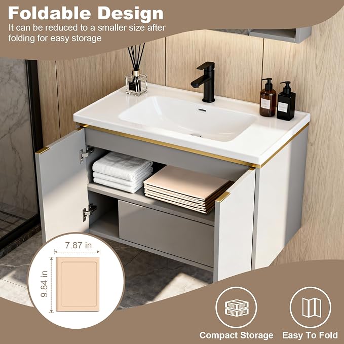 Foldable Dog Bathtub for Small to Medium Dogs & Cats, Collapsible Pet Bath Tub with Side Drain Plug, Portable Puppy Wash Tub, Rigid Panels, Fold-Flat for Carry & Storage