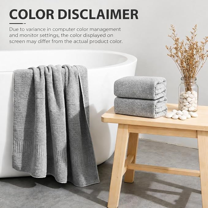SEISSO 4 Pack Extra Large Bath Towels 63"x35", Bath Sheets for Sensitive Skin 70% Polyester 30% Viscose Fiber from Bamboo, Super Soft, Highly Absorbent & Quick Dry, Oversized (4, Light Blue+Grey)