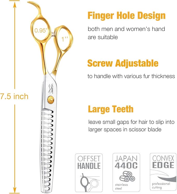 JASON Dog Grooming Chunkers Shears - Dogs Cats Grooming Texturizing Blending Thinning Scissor Pets Trimming Kit Sharp Gold Shear for Right Handed Groomers Christmas Gift 7"