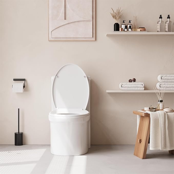 Round Toilet Seat Cover – PP Locking Hinge Toilet Seat with Flat Lid, White Slow Close Seat for Standard Round Toilets, Comfortable & Sturdy