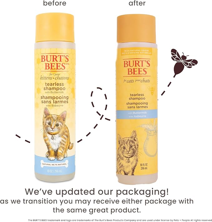 Burt's Bees for Pets Tearless Kitten Shampoo with Buttermilk and Honey, 99% Natural Origin Gentle Cat Shampoo for Sensitive and Itchy Skin, pH Balanced and Fragrance-Free, 10 Fl Oz