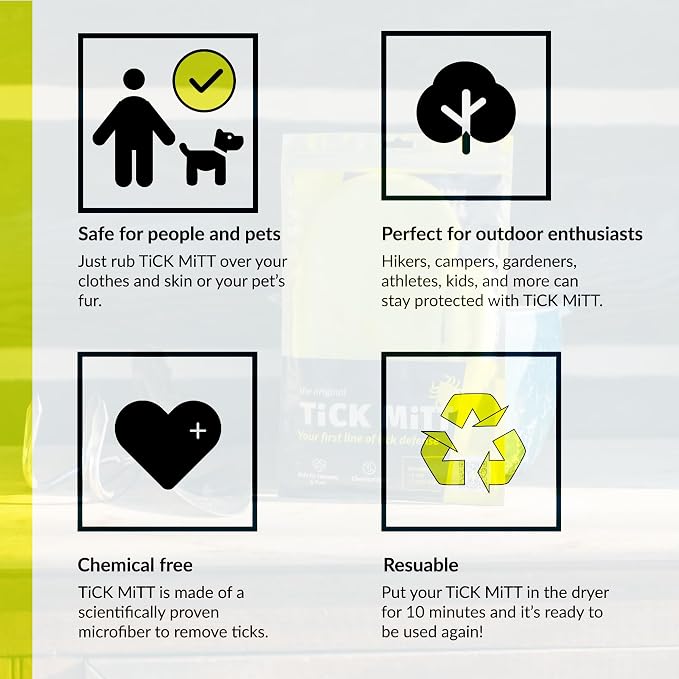 TiCK MiTT Yellow Tick Removal Glove for Humans & Pets - Safely Remove Ticks Effortlessly, Chemical-Free, Durable, Portable Tick Management Tool for Outdoor Adventures & Everyday Use | Safely Remove Ticks Effortlessly, Chemical-Free, Durable, Portable T...