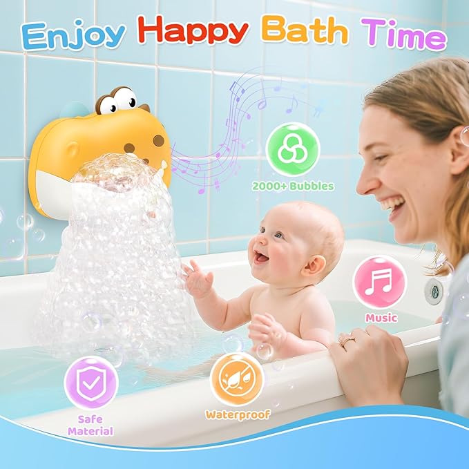 Baby Bath Toys for Kids Ages 1-3 4-8, Rechargeable Dinosaur Bath Bubble Machine with Music for Toddlers, Baby Bathtub Toys, Easter Basket Stuffers, Bath Bubble Maker for Toddlers Kids Boys Girls