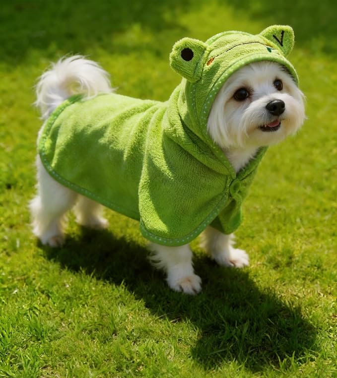 Dog Hooded Bathrobe Towel Fast Drying Absorbent Bath Warm Blanket | Green S