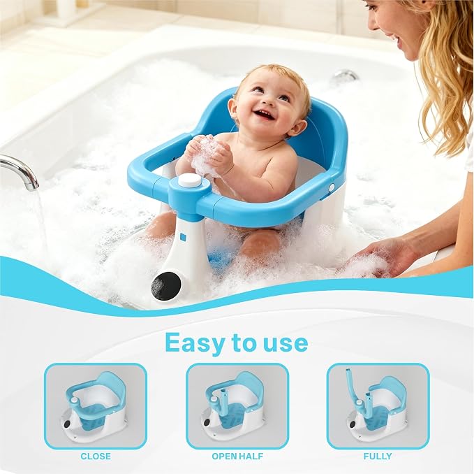 Baby Bath Seat for Infant 6 Months & Up - Adjustable Toddler Bathtub Chair with Secure Wrap Design & Temperature Sensor, Non-Slip Base for Infant Bath Safety (Blue)