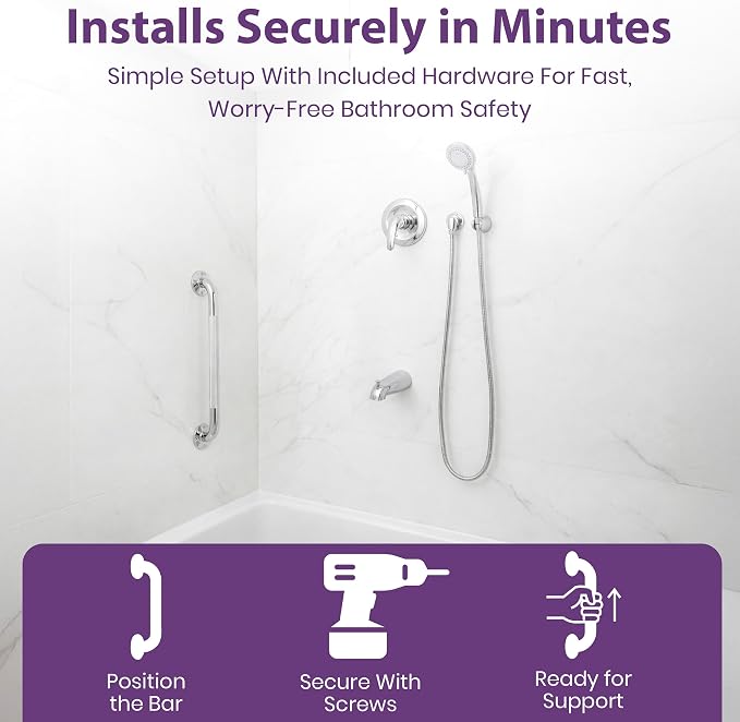 18 Inch Grab Bars for Bathtubs and Showers - Chrome Knurled Bathroom Safety Rail Handle - Non Slip Textured Grip Handicap Grab Bar for Seniors, 250 lbs Weight Support Capacity