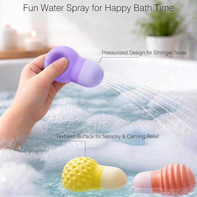 Sensory Squeezing Water Bath Toys for Toddlers,3PCS Bath Tub Pool Floating Toys for Babies Kids 1-3，Textured Fidget Toys Stocking Stuffers Gifts for Boys Girls 18+ Months