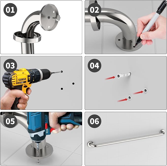 42 Inch Stainless Steel Shower Grab Bar, ZUEXT Chrome Shower Handle, Bathroom Balance Bar, Safety Hand Rail Support Bar for Handicap Elderly Injury, Senior Assist Bath Tub Wall Concealed Mount Handle