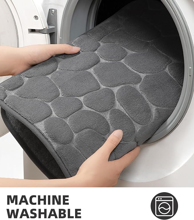 YIHOUSE Memory Foam Cobblestone Rugs Super Water Absorbent Bath Mats for Bathroom Machine Washable Bath Rugs(20x32,Dark Gray)