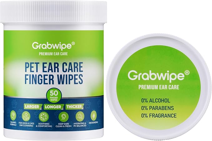 Dog Ear Wipes – Finger Design Ear Cleaner for Dogs & Cats, Made with 8 Botanical Extracts, No Rinse, Gentle Easy Cleaning & Deodorizing, Calm Irritation, Fragrance Free, Large Easy Fit,50 Ct