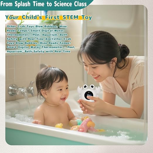 Crab Baby Bath Thermometer Toy - Digital Floating Water Thermometer with LED Display, Color Temperature Alerts & Safe Bath Sensor for Newborn, Infant Bathtub Essentials