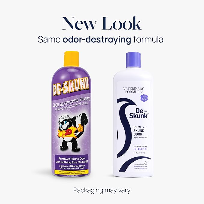 Veterinary Formula De-Skunk Odor Destroying Shampoo for Dogs, 32 oz – Professional Strength Pet Wash Removes Tough Smell from Furniture, Carpet & Clothes – Fast Acting De-Greaser Formula