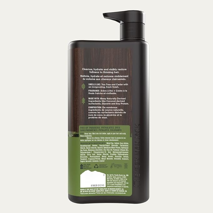 Every Man Jack Mens Shampoo and Conditioner 2 in 1 - Thickening Tea Tree - Moisturizing, Volumizing - Free of Parabens, Phthalates & Dyes - 24oz - 1 Bottle