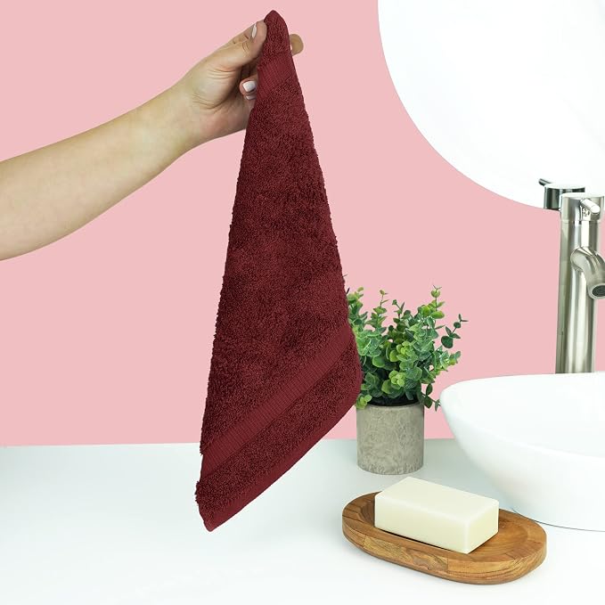 Chakir Turkish Linens 12 Piece Washcloth Set, 100% Cotton Luxury Turkish Washcloths for Bathroom, Soft Absorbent Washcloths, 13 x 13 Inches, Cranberry