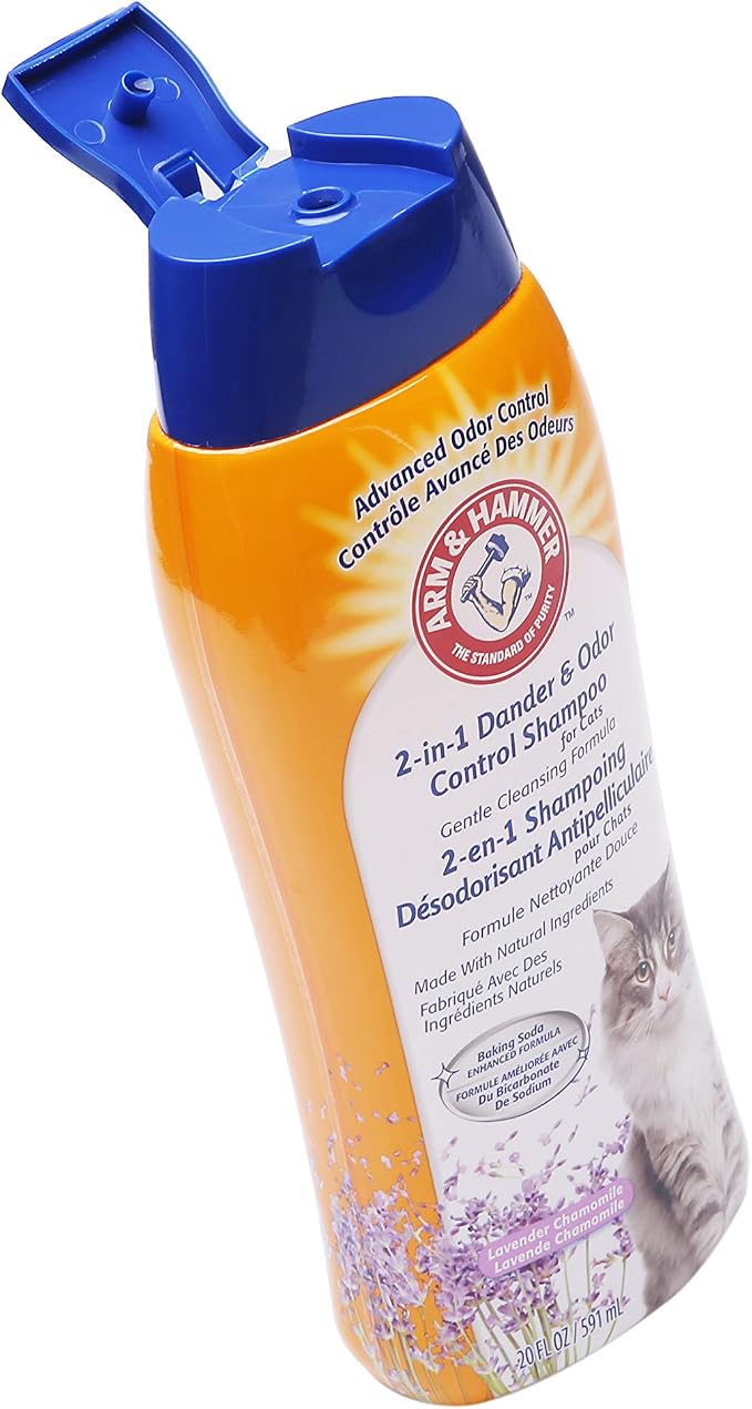 Arm & Hammer 2 in 1 Deodorizing and Dander Reducing Shampoo for Cats Baking Soda Cat Shampoo Odor Control and Coat Cleaning Lavender Chamomile Scent 20 FL OZ 2 Pack Routine Cat Grooming Value