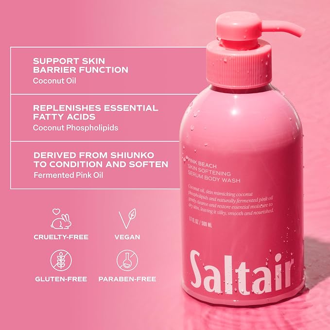 Saltair Body Wash 2-Pack – Moisturizing Body Wash with Hyaluronic Acid & Coconut Oil – Scented Shower Gel for Women and Men – Pink Beach Scent, 2x 17oz – Vegan, Cruelty-Free, Paraben-Free