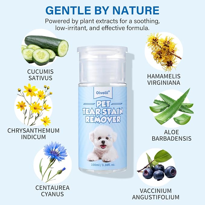 Tear Stain Remover for Dogs & Cats – Natural Gentle Liquid, Safe & Non-Irritating, Effectively Cleans Tear Stains, Eye Discharge & Debris