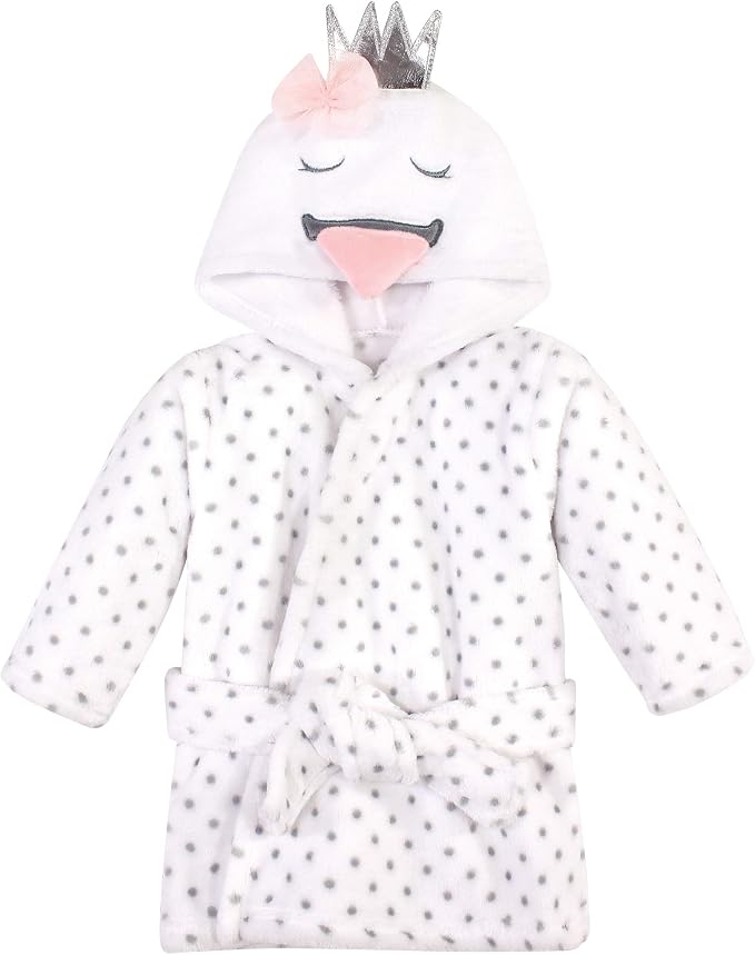 Hudson Baby Unisex Baby Plush Animal Face Bathrobe, Swan, 0-9 Months