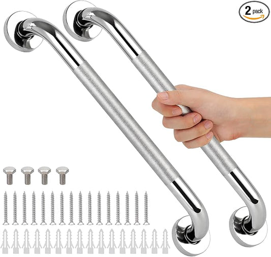 2 PCS Shower Grab Bars for Seniors, 24 Inch Anti Slip Shower Handle, Stainless Steel Bathroom Balance Bar, Safety Hand Rail Support, Assist Bath Handrails for Handicap, Elderly, Pregnant