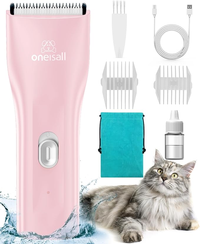 oneisall Pet Clippers for Cat Matted Hair, Quiet Pet Shaver for Cats | Waterproof Cordless Cat Clippers for Matted Long Hair with Storage Bag,Lightweight and Easy to Use for Cat, Pet, Small Dog