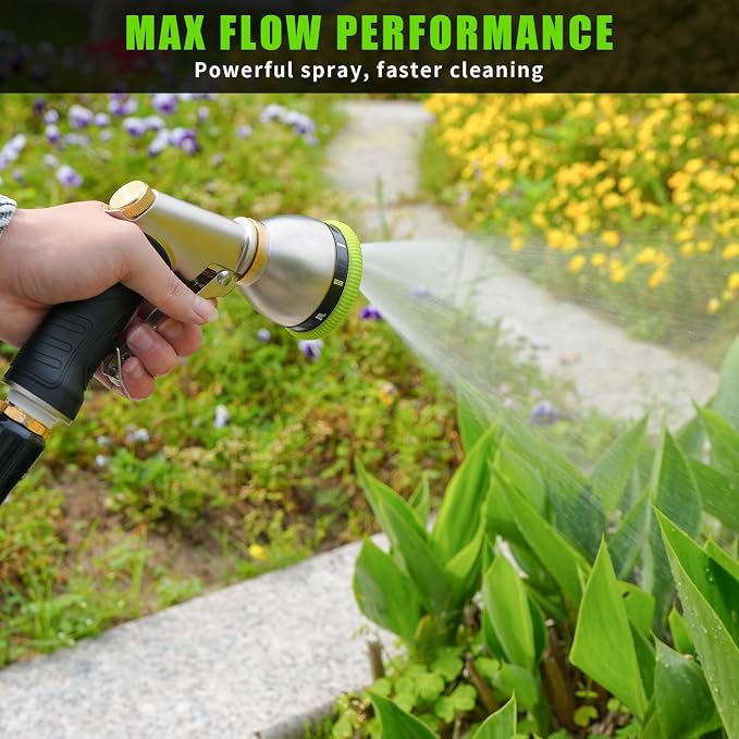 Besiter Garden Nozzle Sprayer, High Pressure Metal Water Hose Sprayer with 9 Watering Patterns, Heavy Duty Sprayer for Washing Cars, Watering Plants, Cleaning Yard & Showering Pets (Green)