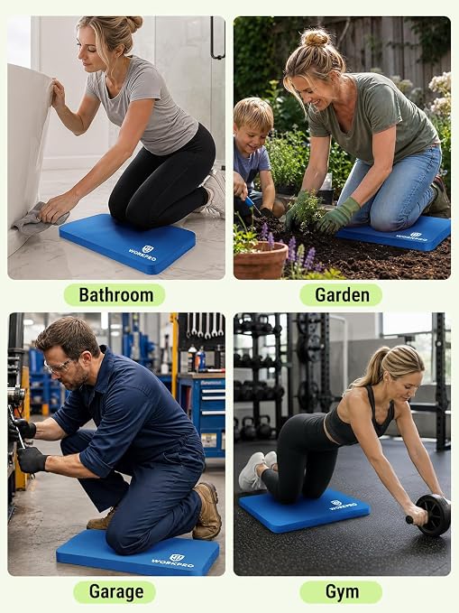 WORKPRO Extra Thick Kneeling Pad, 2 Pack, 17.5 x 11 x 1.5 in, Blue | Soft NBR Foam Cushioning for Knee, Large Foam Kneeler Mat, For Gardening, Bathing Baby, Exercise, Workout Supplies
