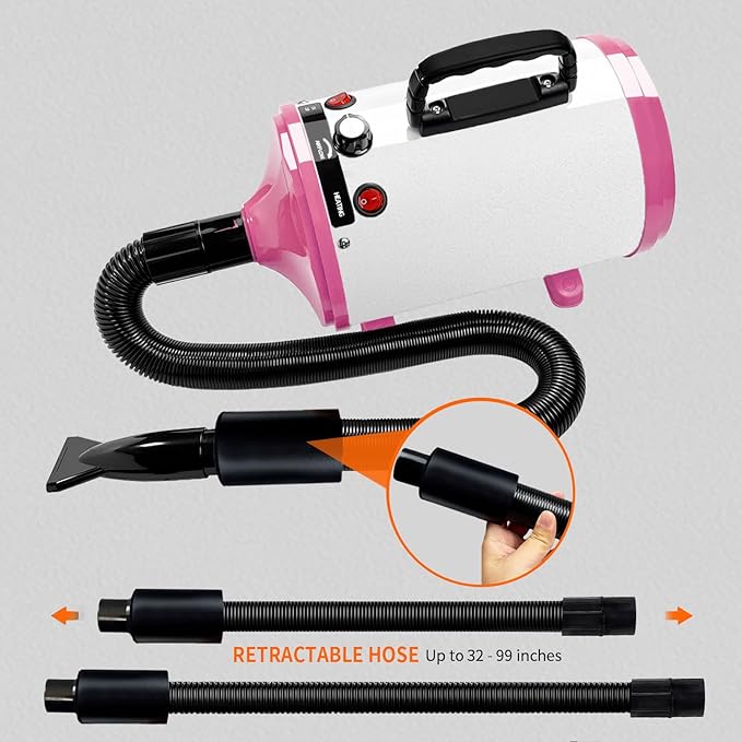 High Velocity Professional Dog Grooming Dryer,Adjustable Temperature and Speed Hair Dryer for Pets with 4 Nozzles