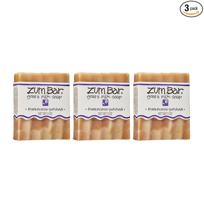 Indigo Wild Zum Goat's Milk Soap Bar - Bar Soap for Hands & Body Made with Essential Oils - 3 oz - Frankincense-Patchouli (3 Pack)