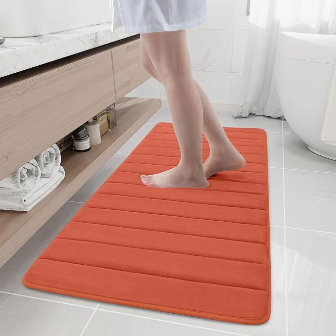 Buganda Memory Foam Bath Mat, 55" x 24", Ultra Soft Bathroom Rugs, Water Absorbent and Machine Washable Bath Rug Runner for Bathroom, Shower, and Tub, Coral