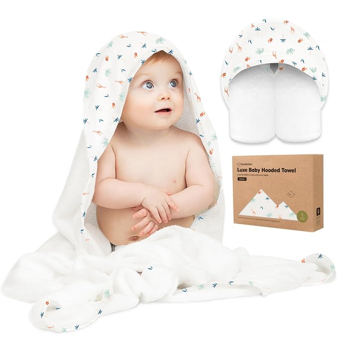 KeaBabies Hooded Baby Towel for Newborn, Baby Bath Towels(Wildscape, 35x35) | Viscose Derived from Bamboo, Large Baby Towels with Hood, Boys, Girls, Toddler, Soft Absorbent Baby Bath Essentials
