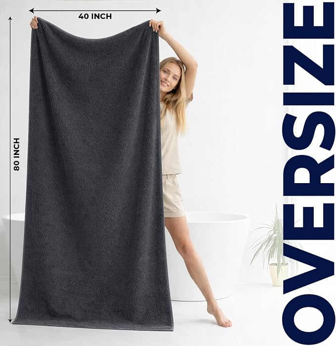 DAN RIVER Pack of 1 Jumbo Bath Sheet 40x80 Inches, Extra Large Bath Towels Oversized, Absorbent Cotton Towels for Bathroom - Dark Gray