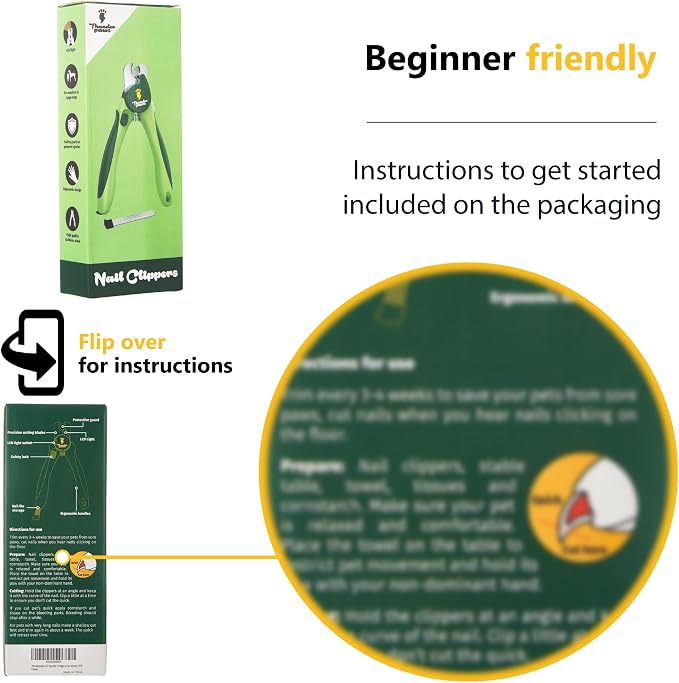 LED Dog Nail Clippers with Light Illumination, Trimmers with Protective Guard, Safety Lock and Nail File - Suitable for Large and Small Dogs & Cats (Green)