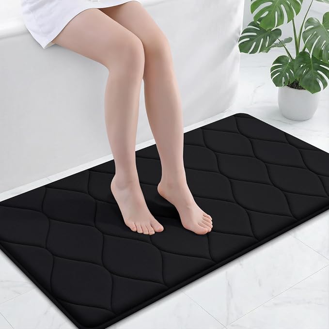 Smiry Memory Foam Bath Mat 44''x24'', Ultra Soft Non-Slip Bathroom Rug, Plush Water Absorbent Quick Dry and Machine Washable Floor Mat for Shower, Tub & Home Decor, Black