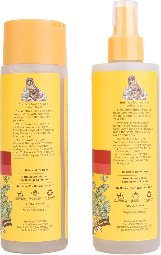 Burt's Bees for Pets Holiday Grooming Kit, Peppermint & Vanilla Fragrance | Oatmeal Shampoo and Waterless Dog Grooming Spray for All Dogs and Puppies | Cruelty Free, Made in USA, 8 Fl Oz