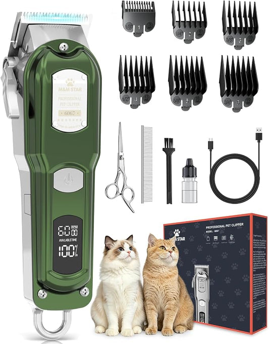 M&M STAR Cat Clippers for Matted Hair, 3-Speed Quiet Cordless Cat Shaver, All-Metal Body Cat Hair Trimmer for Long Haired Cats, Cat Grooming Kit, Pet Clippers for Cats & Dogs