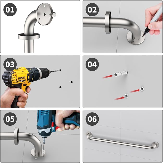 32 Inch Shower Grab Bar, ZUEXT SUS304 Stainless Steel Brushed Nickel Bathroom Grab Bar Handle, Shower Balance Bar, Safety Hand Rail Support, Handicap Elderly Senior Assist Bath Handle (1.25" Diameter)