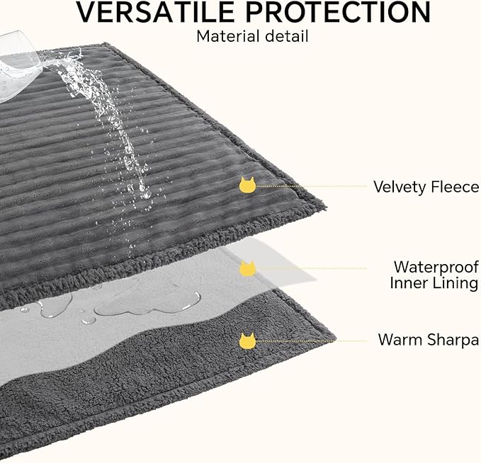 Luciphia Waterproof Dog Blanket for Large Dogs Ultra-Soft Calming Cut Pile Flannel Throw Durable & Warm Furniture Protection for Couch Bed Pet Blanket Machine Washable Stone Gray,L(65''x57'')