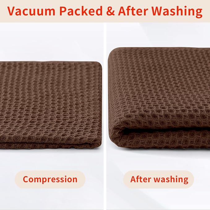 Homaxy 100% Cotton Waffle Weave Kitchen Dish Towels, Ultra Soft Absorbent Quick Drying Cleaning Towel, 13 x 28 Inches, 18-Pack, Coffee