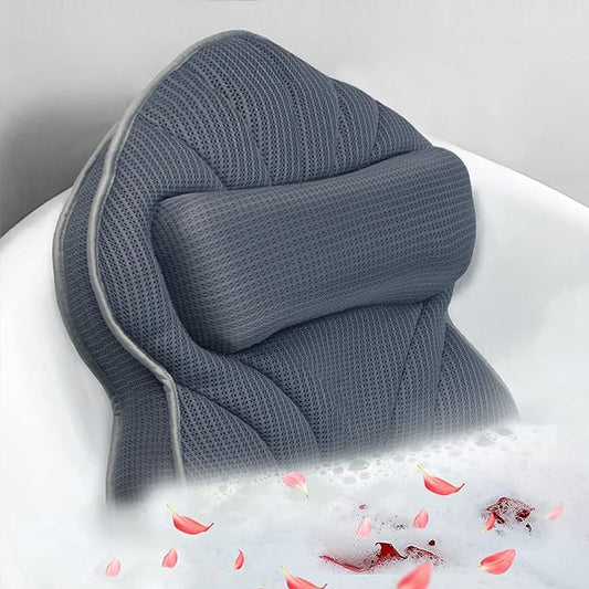 Poemland Extra Thick Large Bath Pillow with Neck,Back,Head Support for Bathtub, Spa, Soaking Gray(21''x17'')