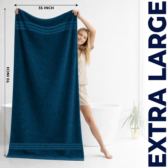 DAN RIVER 2 Pack Bath Sheets Extra Large 35x70, Large Bath Towels for Adults, XL Oversized Heavy Duty Towel Set, 600 GSM 100% Ring Spun Cotton, Soft Quick Dry, Blue Opal