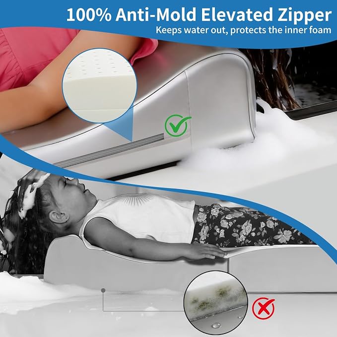 Hair Washing Station for Kids, Foldable Shampoo Mat for Kids with Waterproof Splash Guard, Ergonomic Sink Head Rest for Washing Hair, Anti-Slip Tear-Free Shampoo Buddy for Toddlers