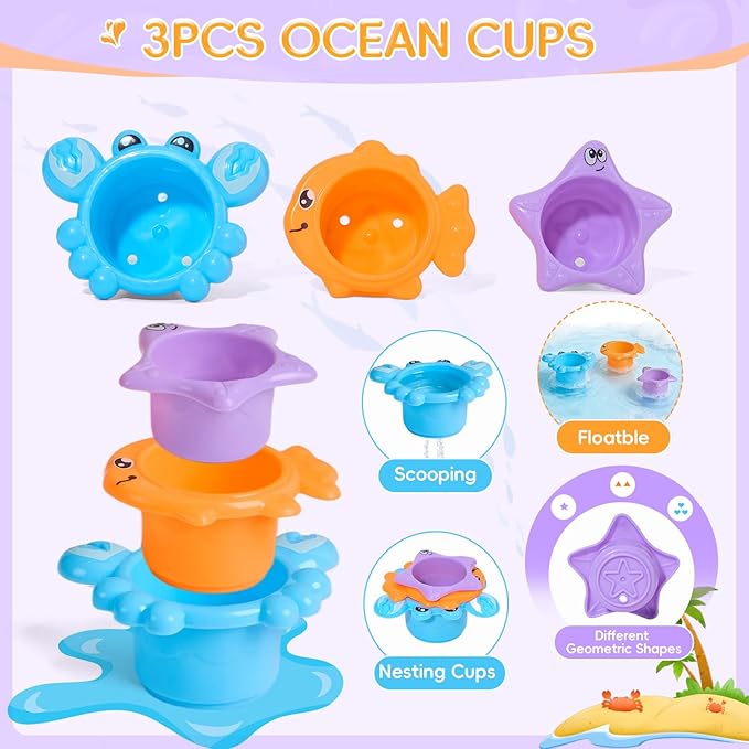 Mold Free Bath Toys | Easy Clean & Fun Baby Bath Toys for Kids Ages 1-3 | Watering Can Bath Cups Water Wheel Whale Bath Toy for Babies 12+ Months | Bathtub Pool Water Toys for 1+ Year Old Girl Gifts