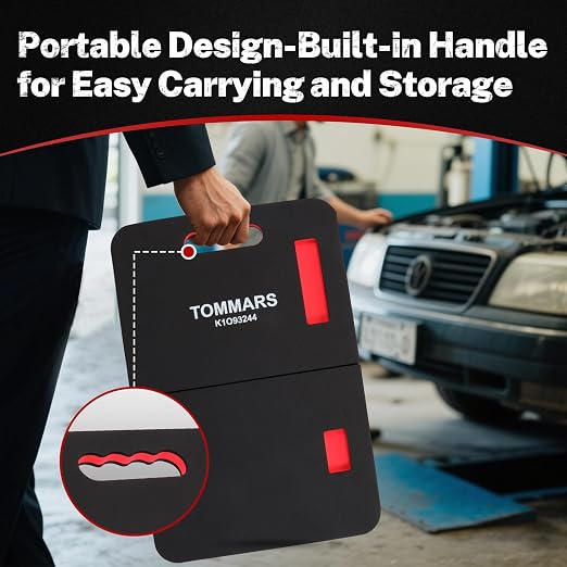 TOMMARS 0.9-Inch Thick Foldable Kneeling Pad, 23.6 x 15.7 Inches | High-Density PE Foam Knee Cushion with 2 Pockets, Double-Sided Nonslip Surface and Carry Handle for Gardening and Repairs