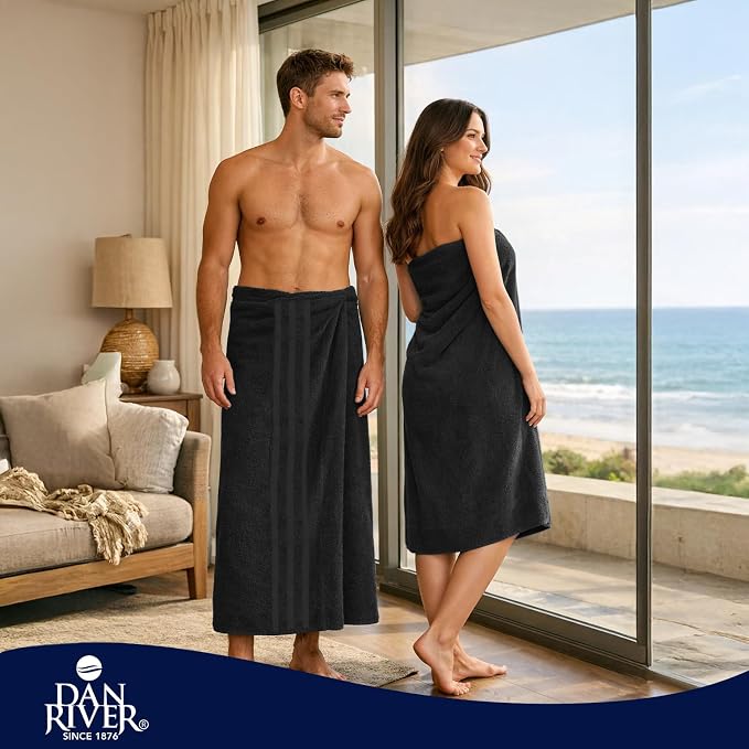 DAN RIVER 2 Pack Bath Sheets Extra Large 35x70, Large Bath Towels for Adults, XL Oversized Heavy Duty Towel Set, 600 GSM 100% Ring Spun Cotton, Soft Quick Dry, Black