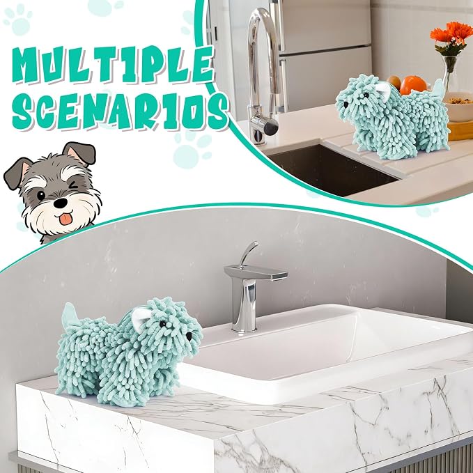 Tegeme 1 Pcs Chenille Dog Hand Towel Fuzzy Towel Absorbent Microfiber Soft for Bathroom Kitchen Washstand (Green,Standing Dog)